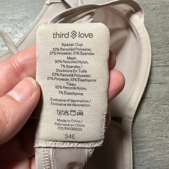 ThirdLove Plunge Bra Bare Mesh Beige 34E - Picture 4 of 4